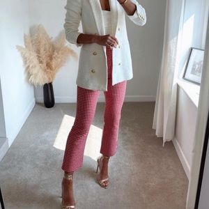 Zara Red and White Checkered Flare Pants